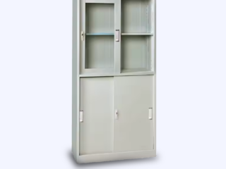 Armoire de bureau élégante en acier avec portes coulissantes en verre