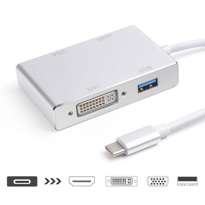 Convertisseur USB Type-C +VGA + DVI + HDMI + USB 4 in 1