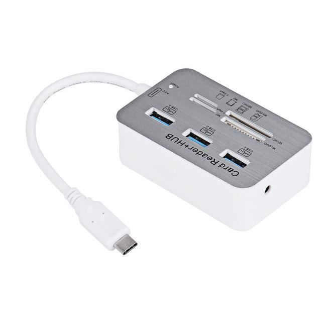 Hub USB 3.0 / 3.1 à 3 ports avec lecteur de carte, SD / SDHC / TF / MS DUO  / M2 pour Windows, Mac OS et Linux
